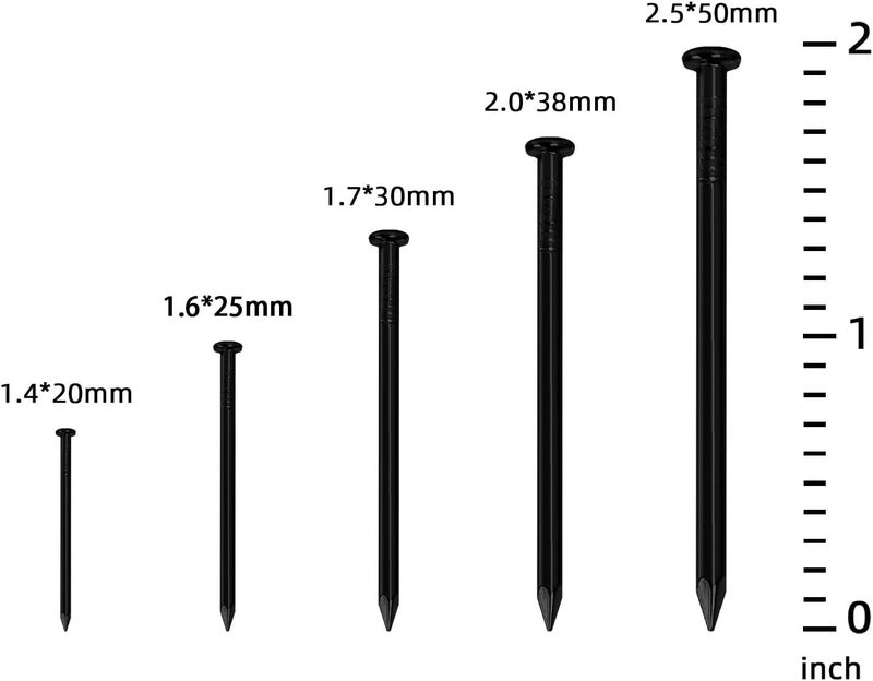 OUSCHR 200 PCS Round Head Nails, 1-1/4 Inches Hardware Nail, Nails for Hanging Pictures, Wood Nails, Black Nails, Household Nails - Image 3